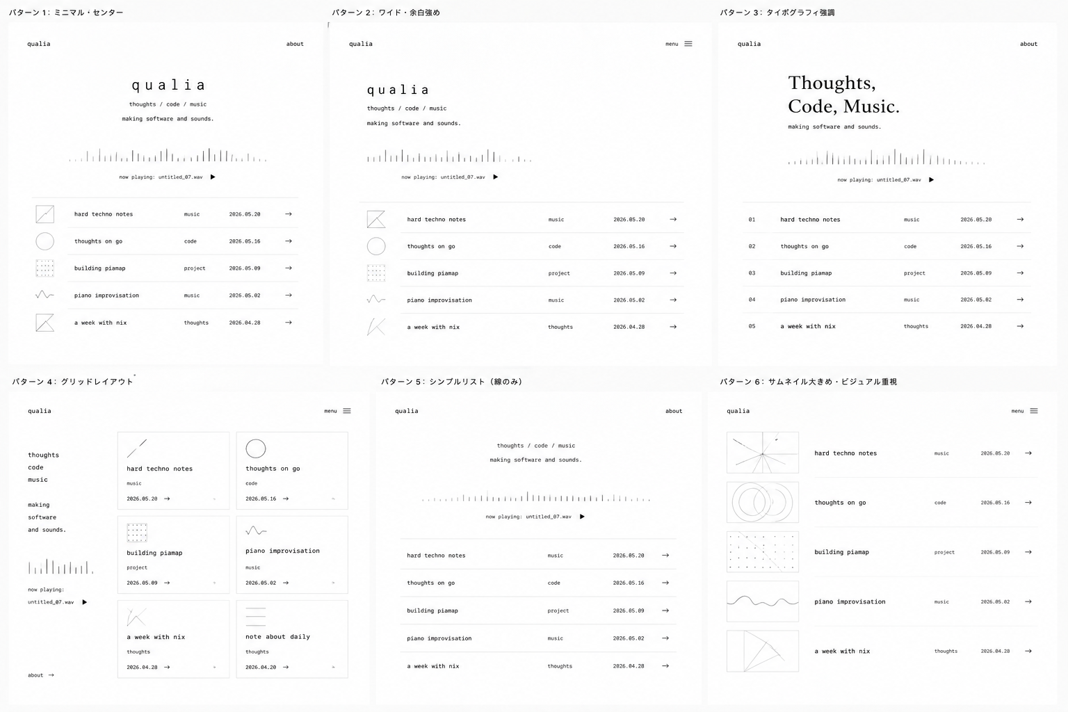 A few of the monochrome design mockups ChatGPT generated from the brief.